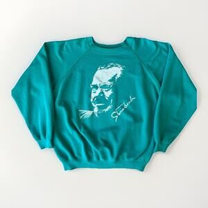 Vintage John Steinbeck Sweatshirt XL Green 80s Author Fleece Pullover Made USA